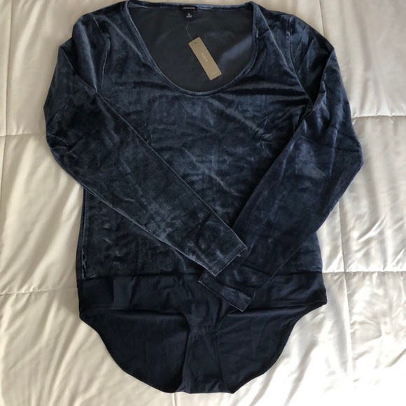J. Crew Tops - J. Crew Dark Blue Velvet Long Sleeve Bodysuit